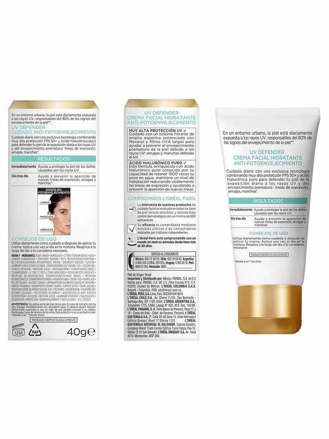 L'Oréal Paris protector UV defender FPS 50+ anti brillo tono medio  35323