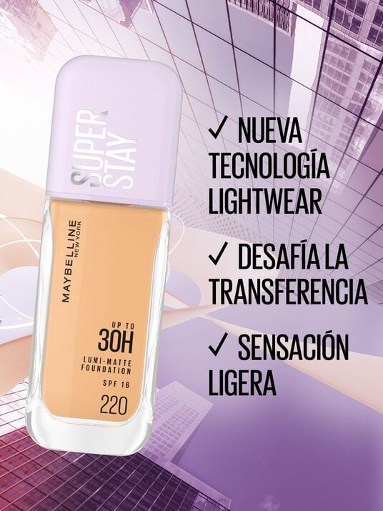 Maybelline maquillaje l&iacute;quido super stay lumi matte 22024, 220 AS X, hi-res