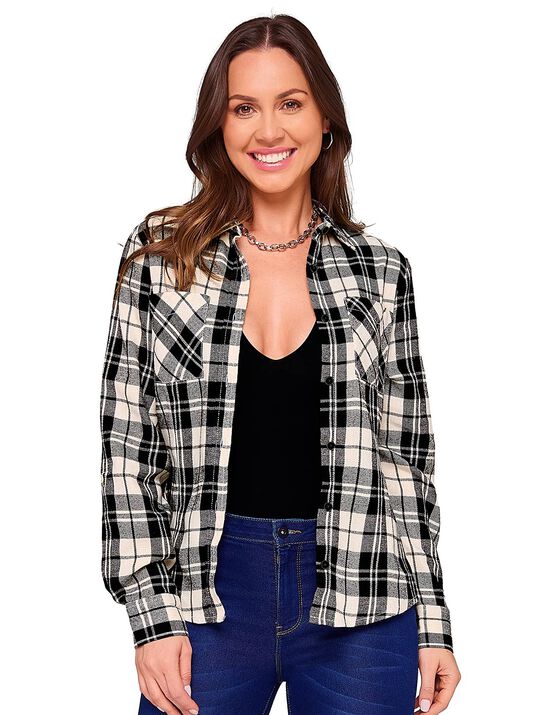 Camisa de franela 81204, NEGRO, hi-res