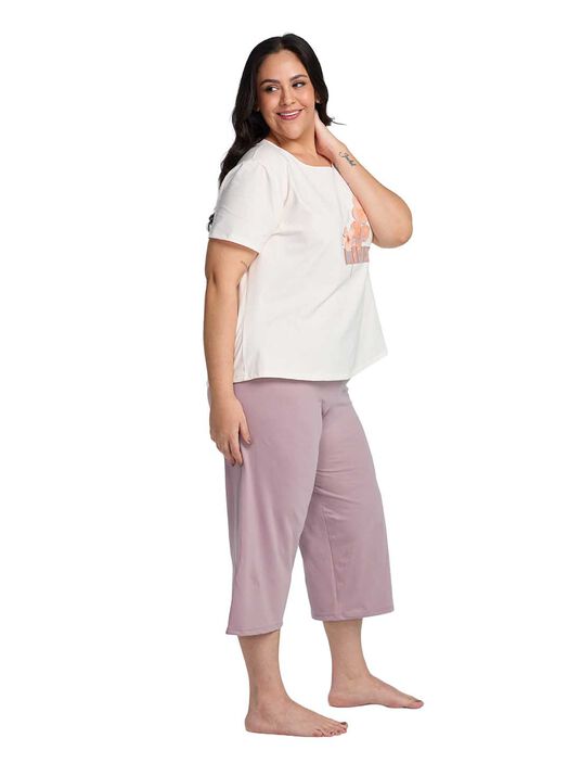 Pijama larga de algod&oacute;n 77221, LILA OBSCURO, hi-res