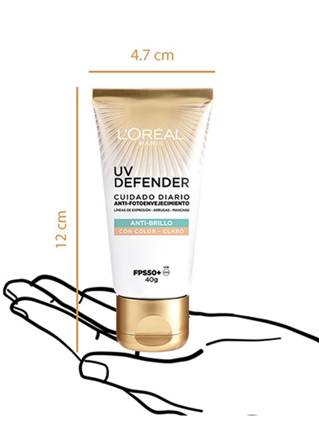 L'Oréal Paris protector UV defender FPS 50+ anti brillo tono claro  35322, ÚNICO, hi-res