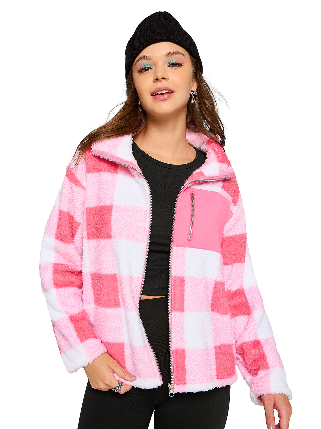 Sudadera de fleece 48006, CUADROS ROSAS II, hi-res
