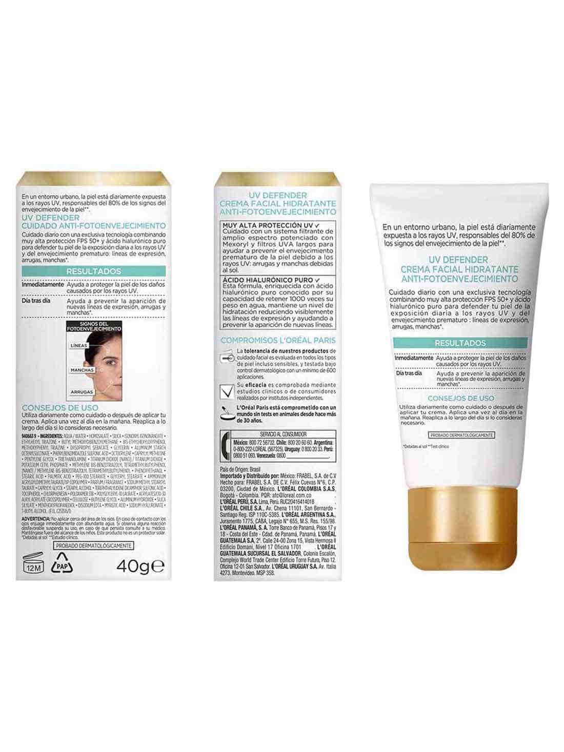 L'Oréal Paris protector UV defender FPS 50+ anti brillo tono claro  35322, ÚNICO, hi-res