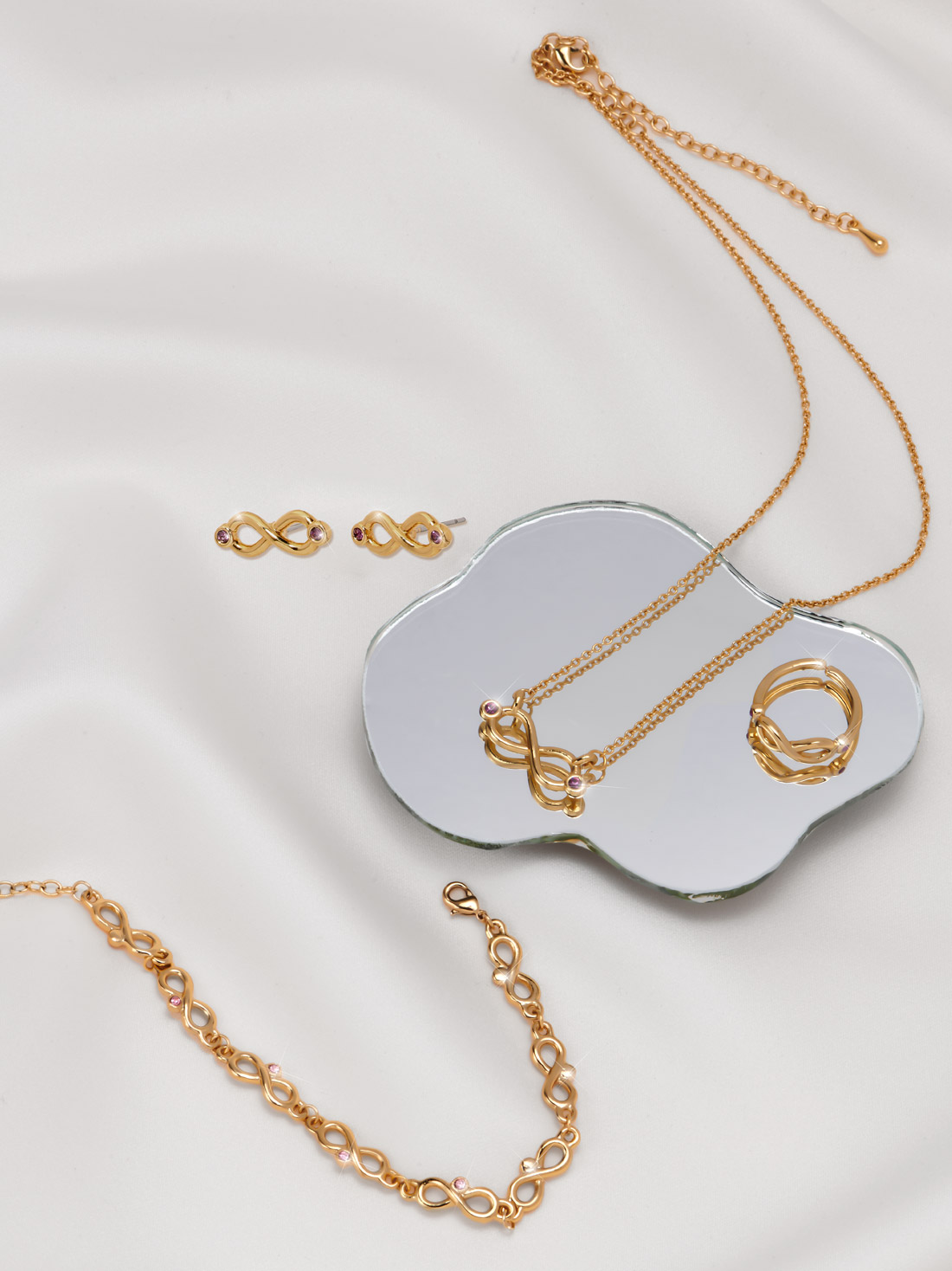 Set collar y aretes infinito 29064, ORO, hi-res