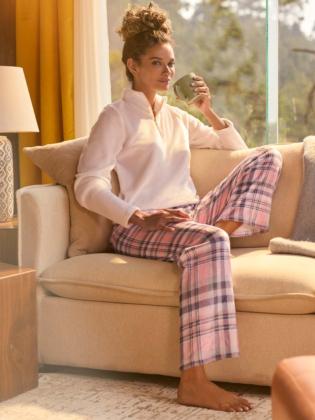 Pijama de fleece 77189, CUADROS ROSAS III, hi-res