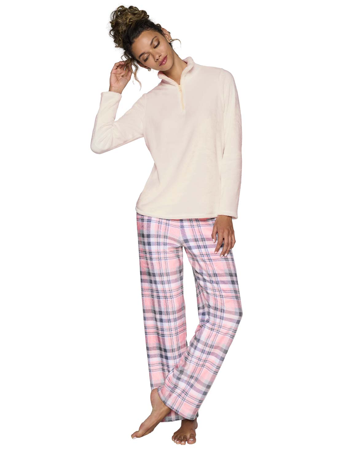 Pijama de fleece 77189, CUADROS ROSAS III, hi-res