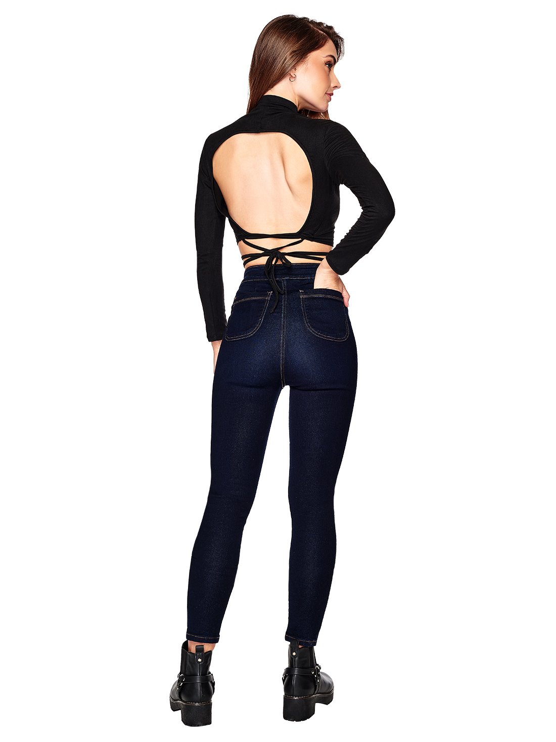 Jeans con tiro alto 45609, OBSCURO, hi-res