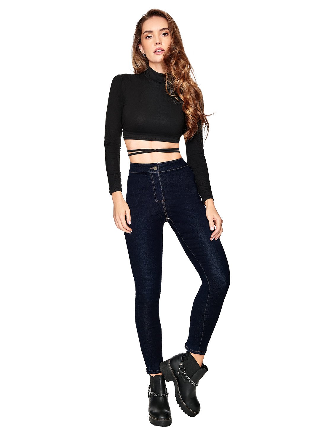 Jeans con tiro alto 45609, OBSCURO, hi-res