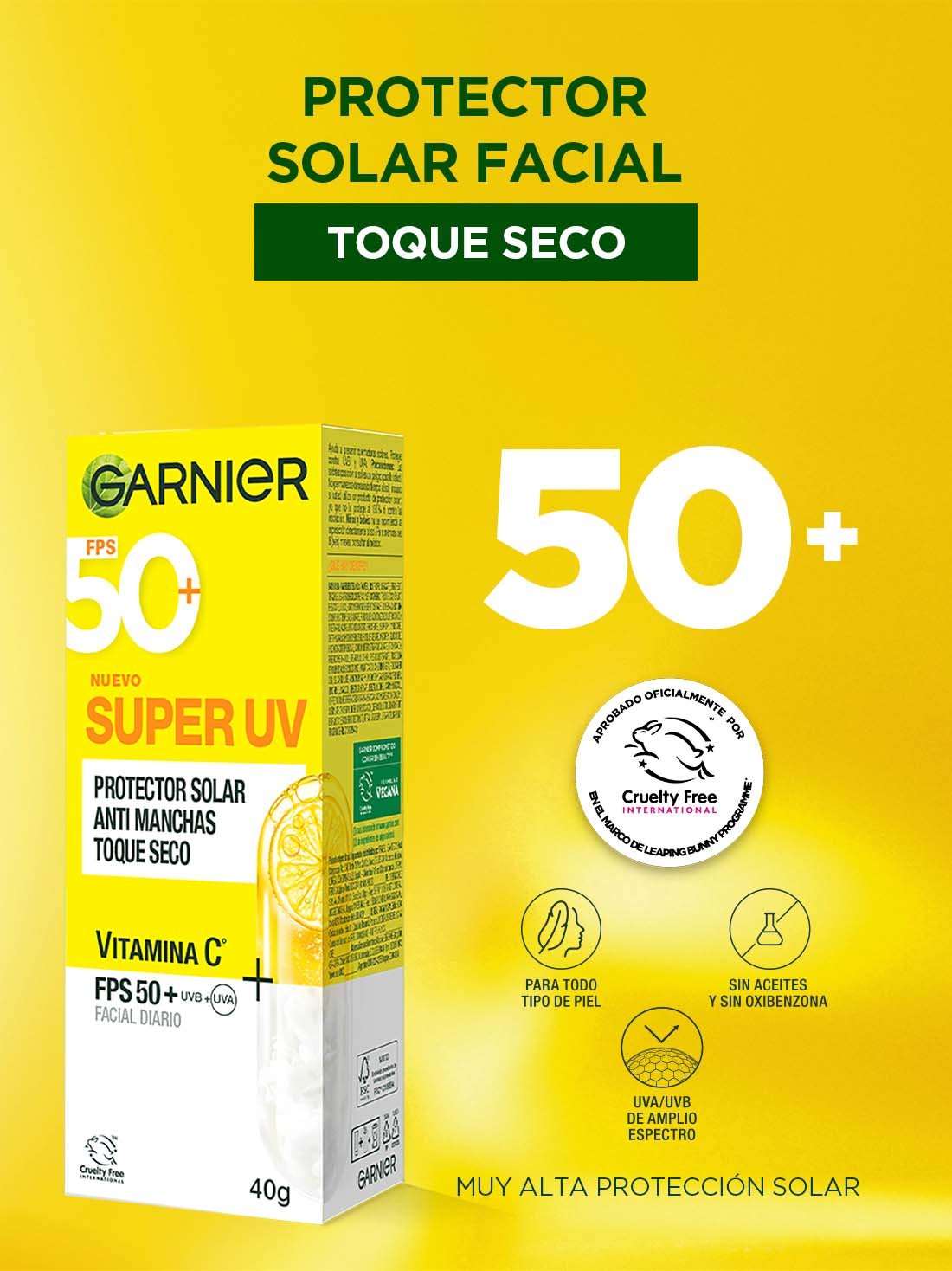 Garnier protector solar facial super UV toque seco 27079, ÚNICO, hi-res