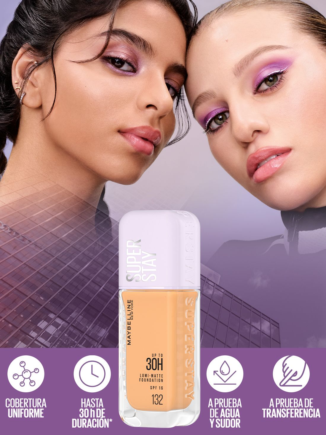 Maybelline maquillaje líquido super stay lumi matte 22024, 132 AS X, hi-res