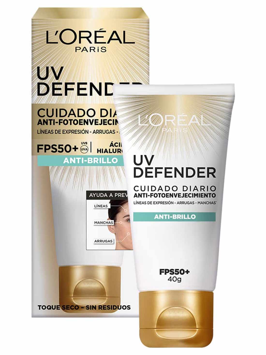 L'Oréal Paris protector UV defender FPS 50+ anti brillo sin color  35321, ÚNICO, hi-res