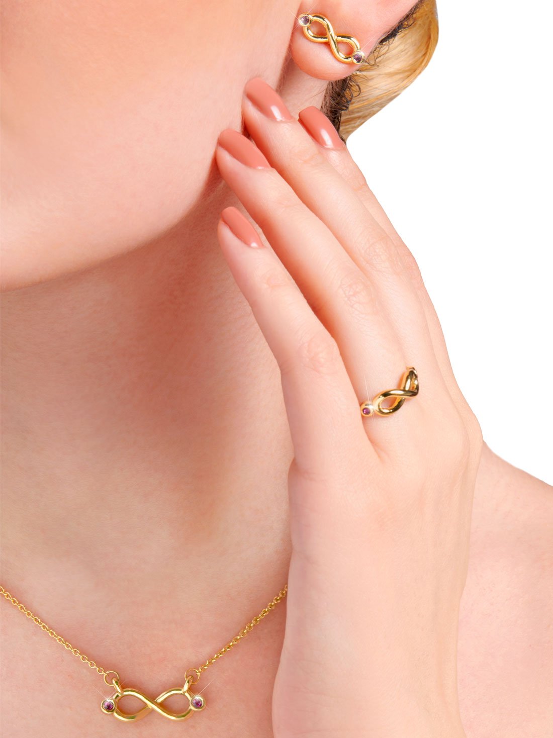 Set collar y aretes infinito 29064, ORO, hi-res