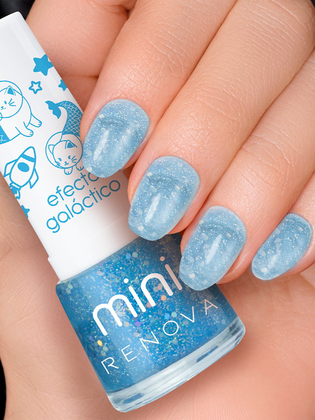 Renova esmalte mini  23014, AZUL CON GLITTER, hi-res