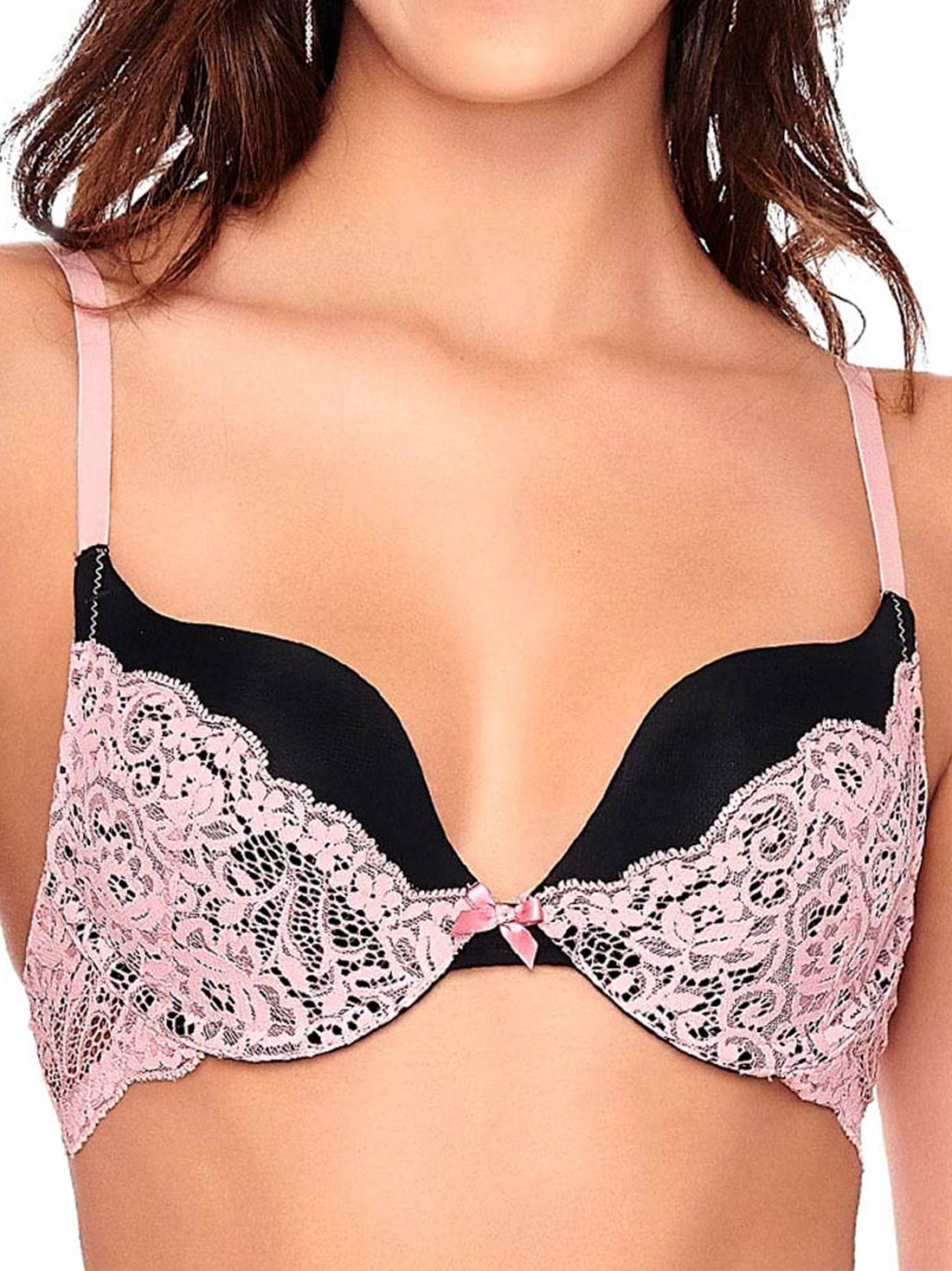 Bra escote profundo 70054, NEGRO/ROSA, hi-res