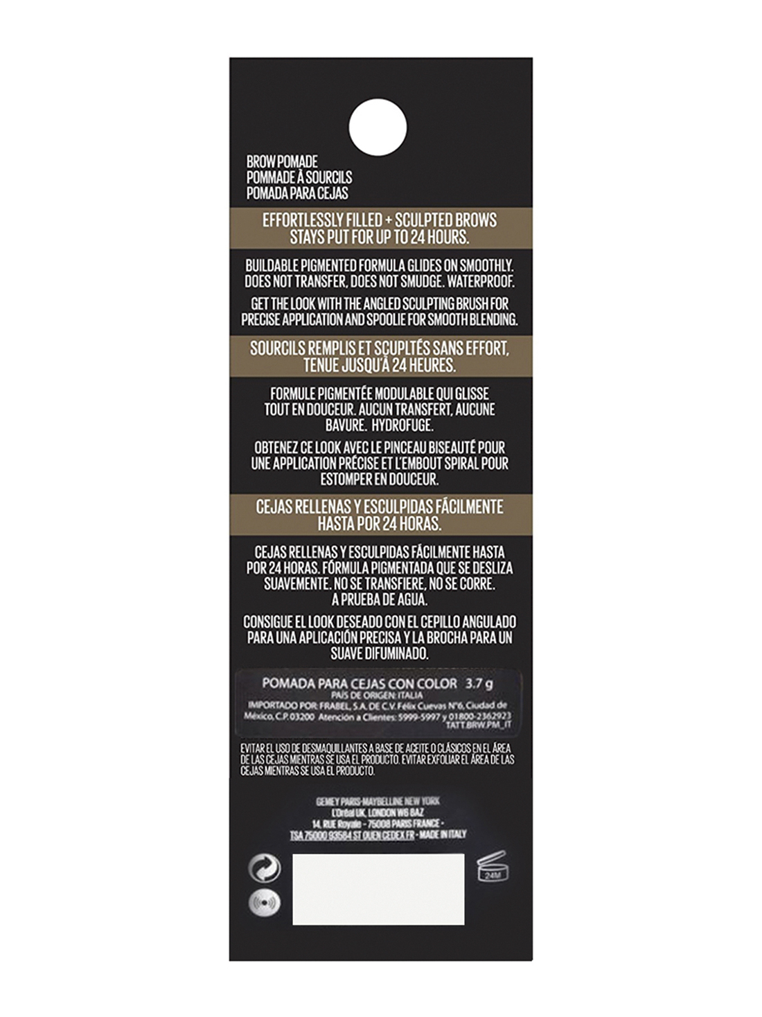 Maybelline pomada para cejas tatto brow  35246, DARK BROWN, hi-res