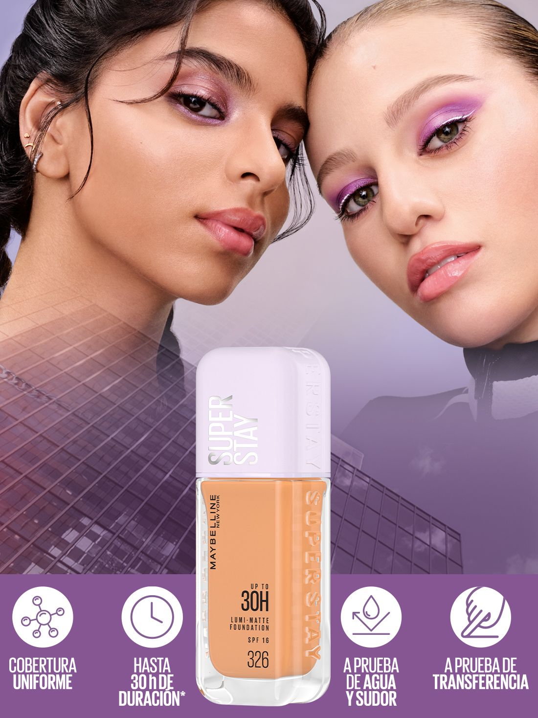 Maybelline maquillaje líquido super stay lumi matte 22024, 326 AS X, hi-res
