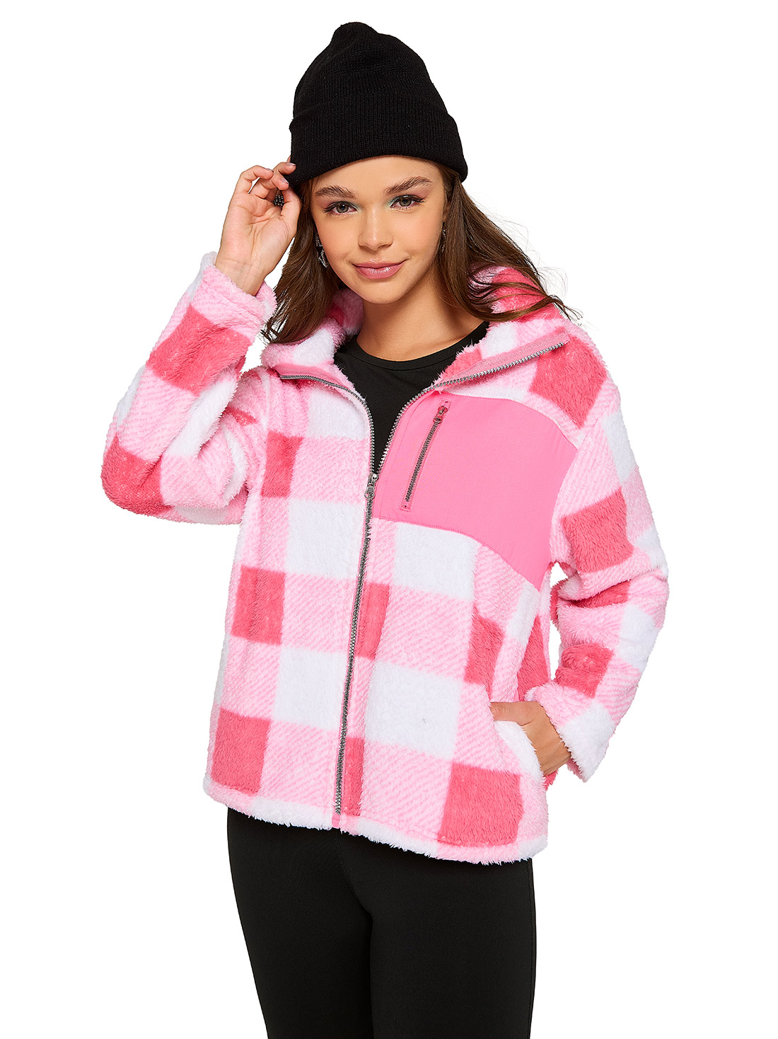 Sudadera de fleece 48006, CUADROS ROSAS II, hi-res
