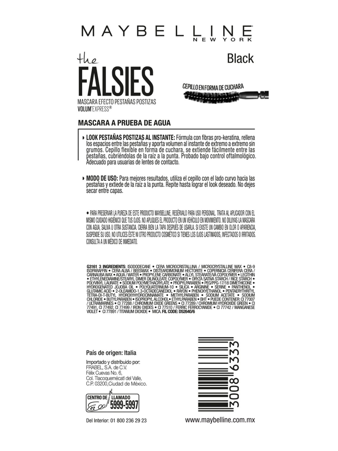 Maybelline mascara para pestañas Vex falsies 35056, BLACK WP, hi-res