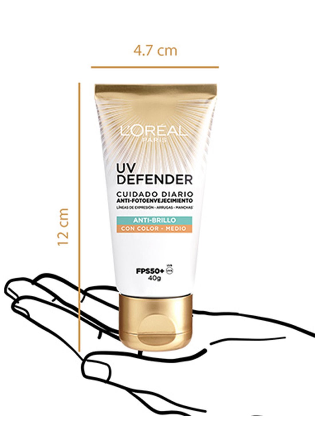 L'Oréal Paris protector UV defender FPS 50+ anti brillo tono medio  35323, ÚNICO, hi-res